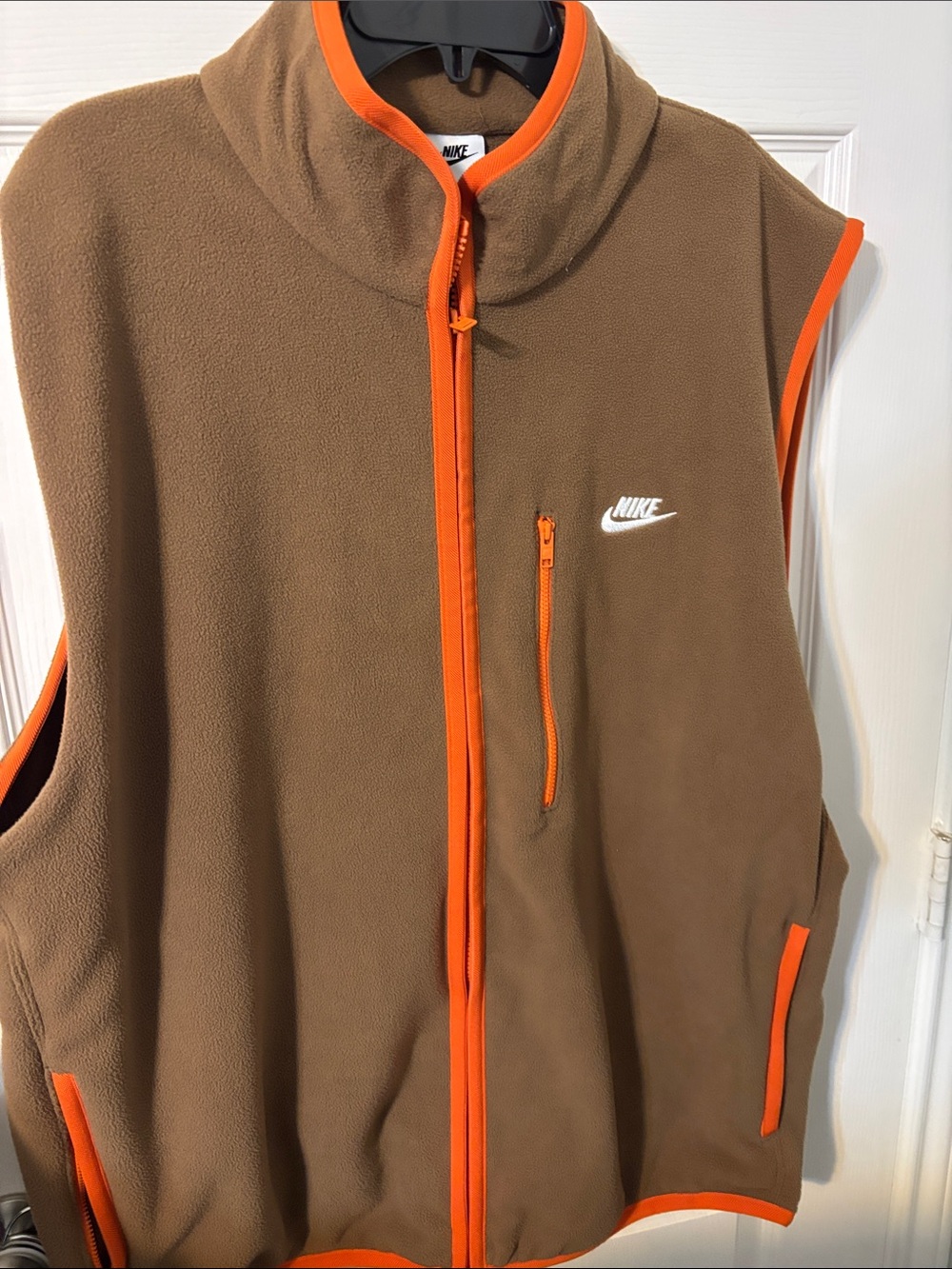 Nike Brown Fleece Vest with Orange Accents